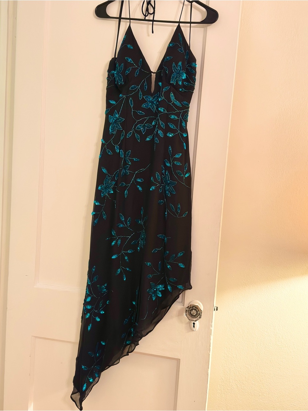 Cache Black Midi Slip Dress with Teal Floral Embroidery - Picture 2 of 12